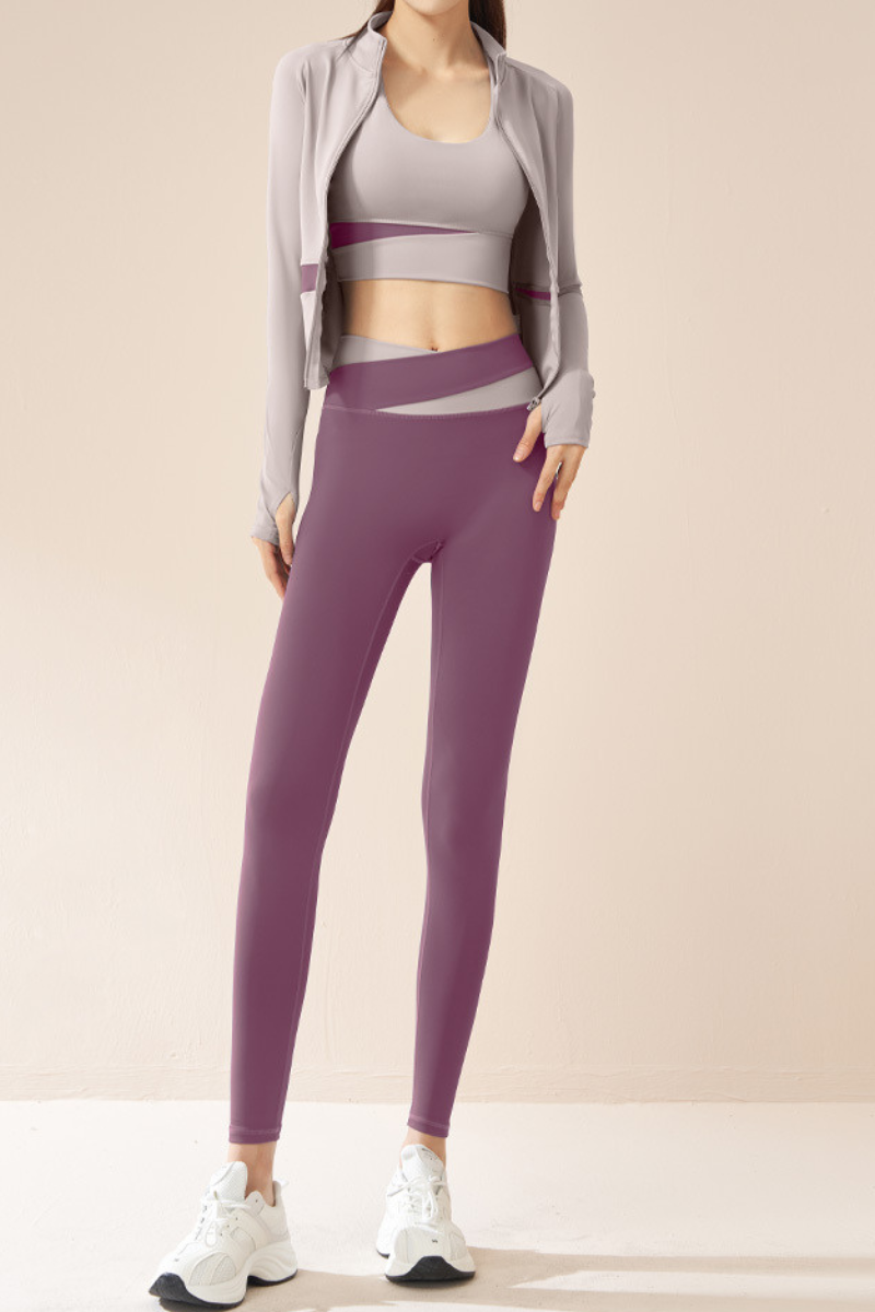 Women Color Block 3-Piece Sport Sets:Bra & Jacket & Leggings