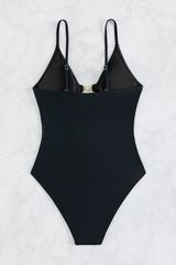 Women's Solid V-neck Cutout Thin Straps Sexy Swimsuit
