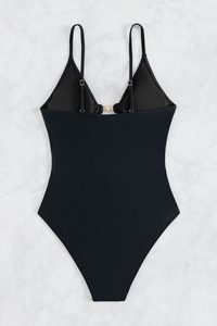 Women's Solid V-neck Cutout Thin Straps Sexy Swimsuit
