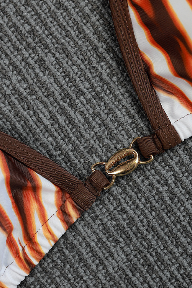 Women's Flame Gradient Metal Ring Halter Triangle Bikini Set