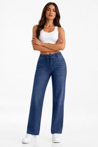 Women's High Waist Drawstring Wide Leg Jeans