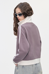 Women's Color Block Side Stripe Stand Collar Full Zip Jacket