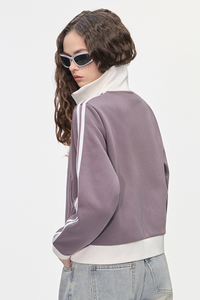 Women's Color Block Side Stripe Stand Collar Full Zip Jacket