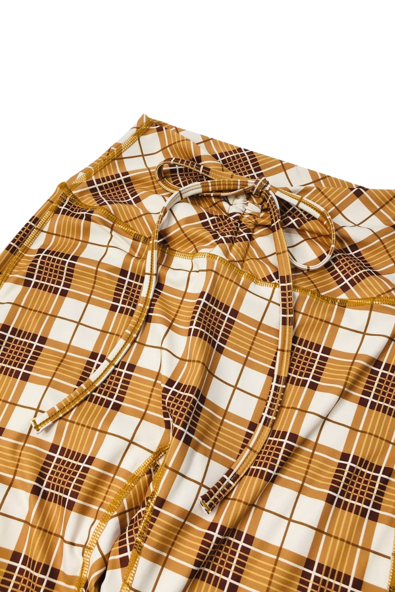 Women's Plaid Print Drawstring Flared Athletic Pants