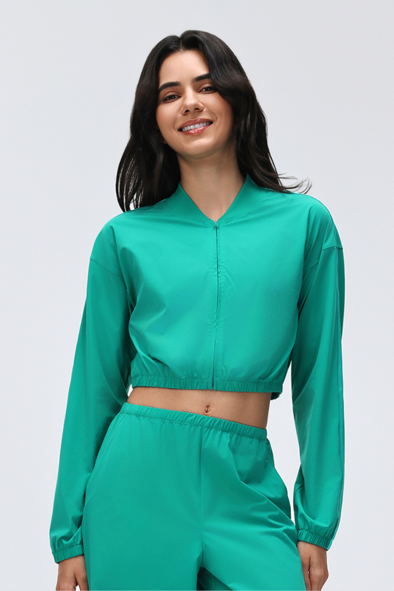 Women's Stand Collar Full Zip Long Sleeve Loose Fit Jacket