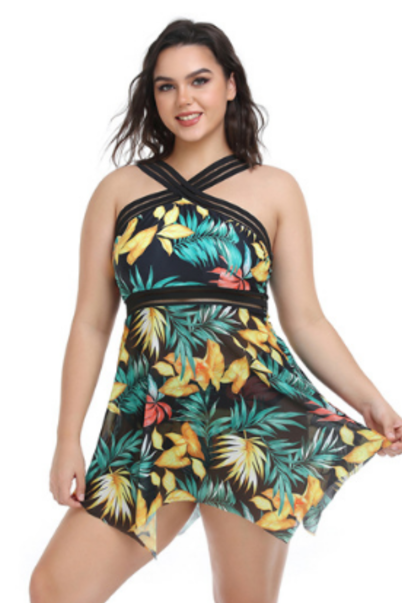 Women's Floral-Print Mesh-Paneled  Tankini