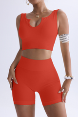 Women's Sport Set:U-Shaped Tank Top And High Waist Shorts