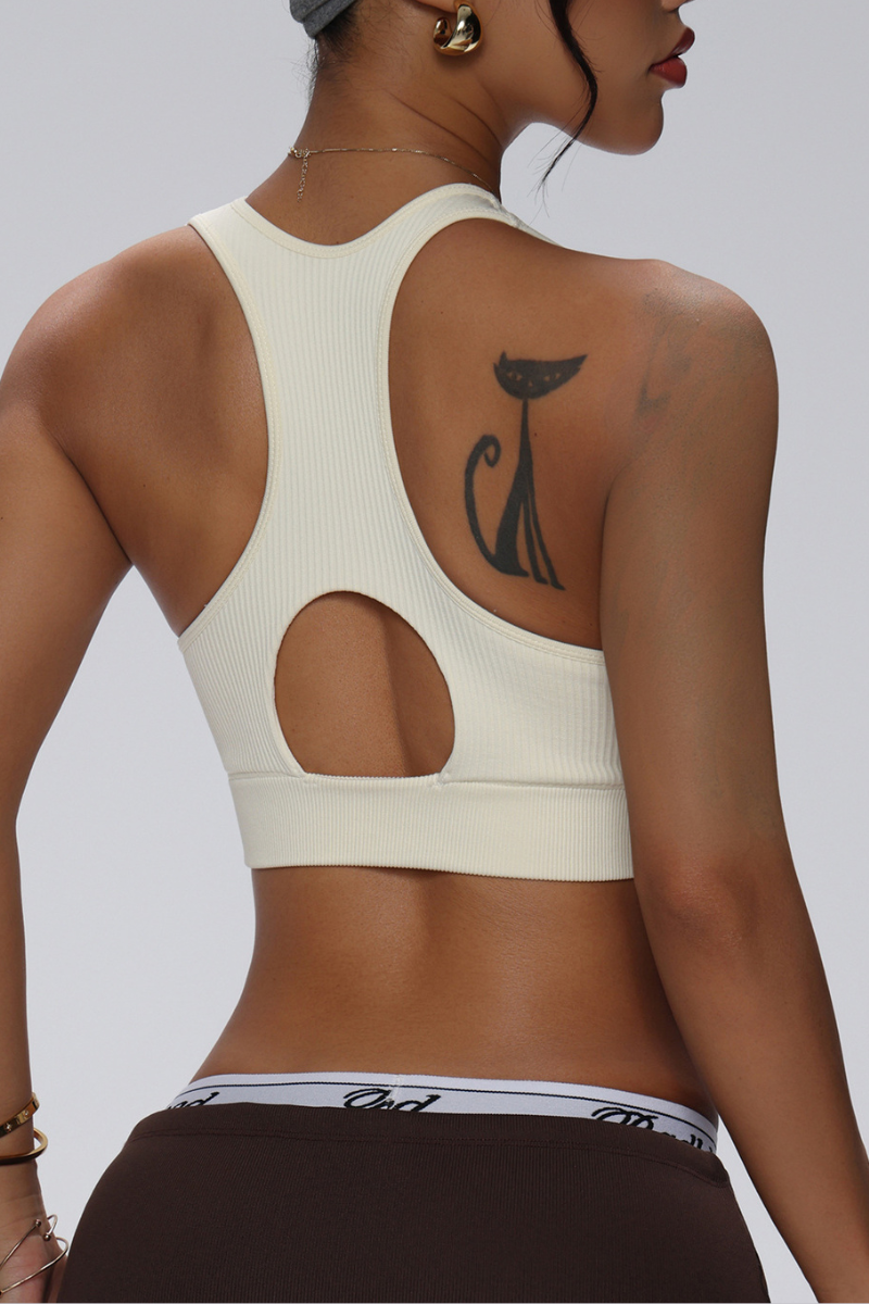 Women U-neck Cutout Widestrap Solid Sport Bra