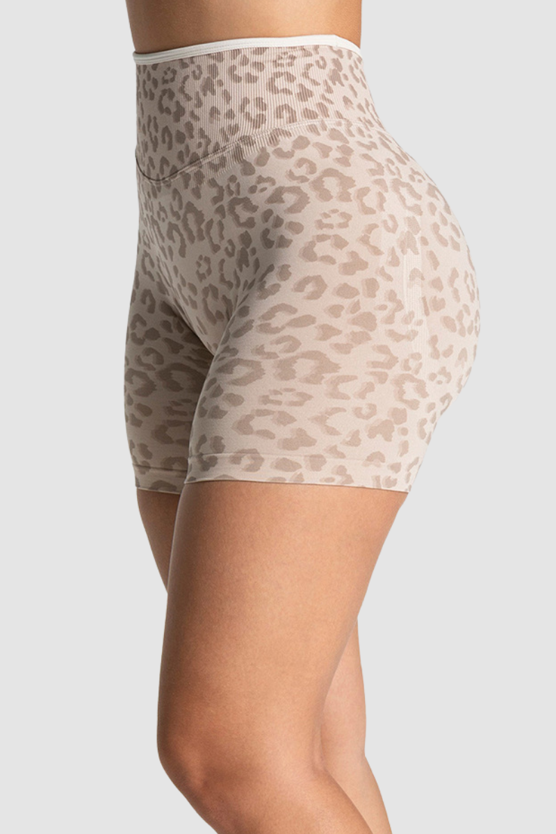 Women's Seamless Contrast Leopard Print Sports Yoga Shorts