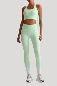 Women Naked Feel Cross Back Yoga Set: High Waisted Seamless Tummy Control Leggings + Crisscross Sports Bra