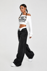 Women's Streetwear Double-Waistband Loose Wide-leg Jeans