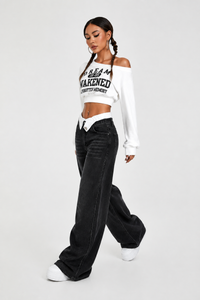 Women's Streetwear Double-Waistband Loose Wide-leg Jeans
