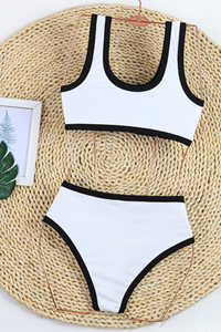 Women's Sexy Color Block Crewneck High Waist Bikini - 2pcs