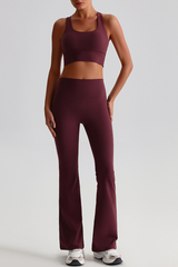 Women's Brushed Cross Back Bra & Flared Pants Yoga Set