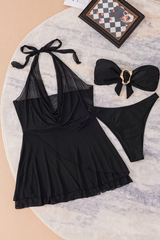 Women's Mesh Cover Up Sexy Strapless Solid Halter Tankini