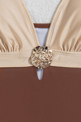 Women's Color Block Deep V Metal High Waist One Piece