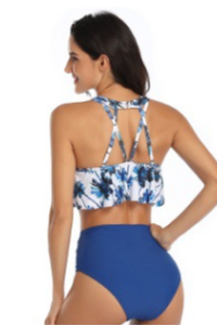 Women's Sexy Cut Out Cross Back Flounce Floral Tankini