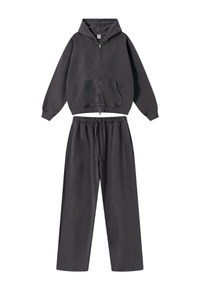 Unisex Fall Vintage Cotton Set:Hooded Jacket And Sweatpants