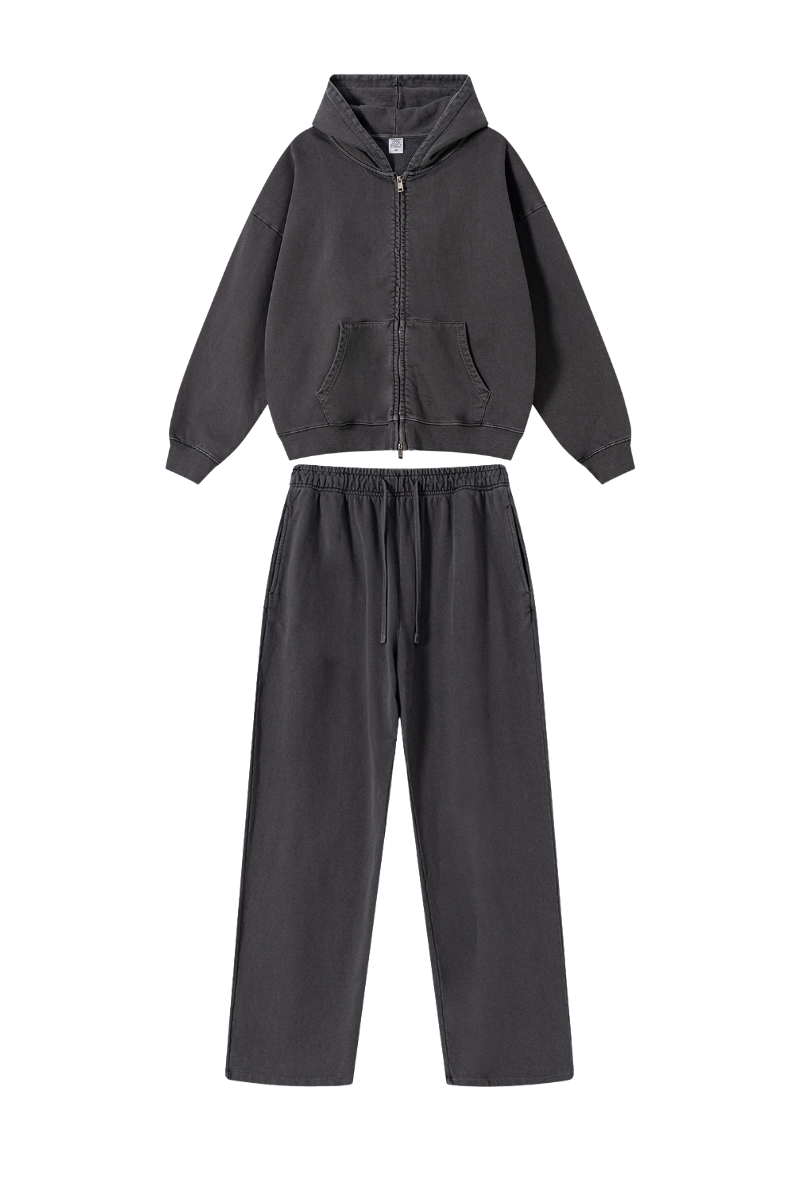 Unisex Fall Vintage Cotton Set:Hooded Jacket And Sweatpants