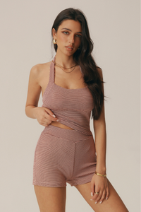 Women's Vintage Striped Set:Halter Tank Top & Shorts