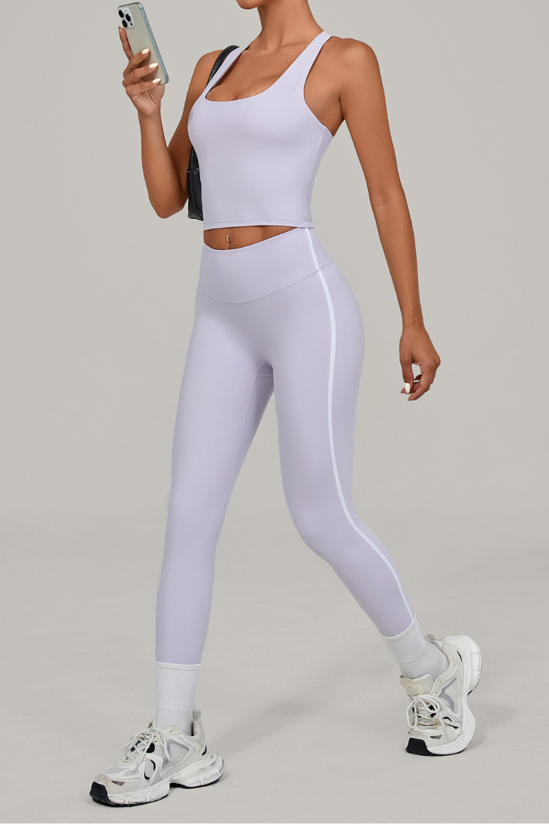 Women's Athletic Set:U-neck Bra And Side-Stripe Leggings