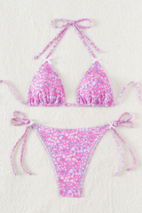 Women's Floral Print Tie Side Triangle Cup Bikini