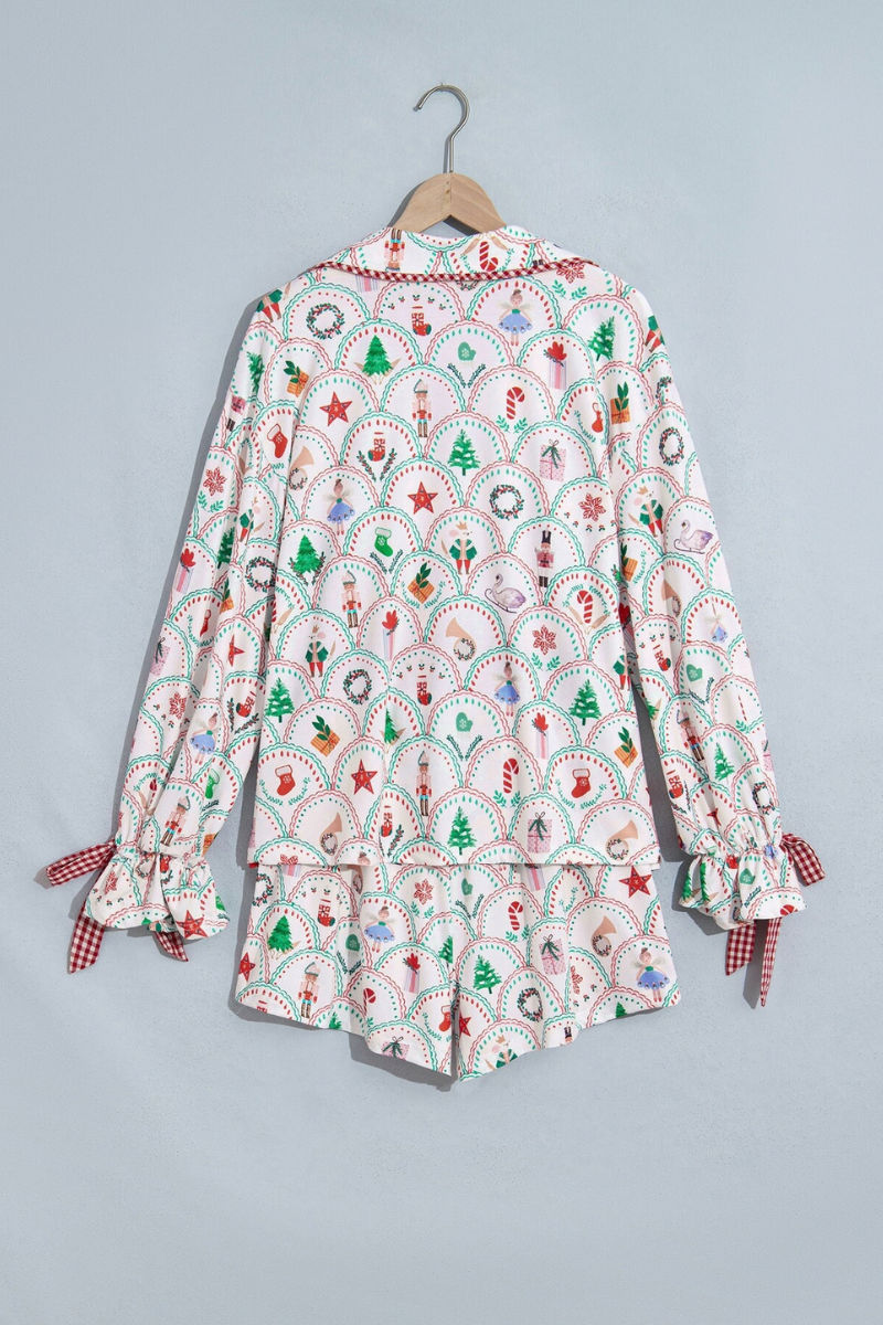 Women's Scallop Pattern Christmas Pajama 2pcs Set