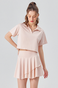 Women's Tennis Sets:Polo Collar Cropped Tee & Skirt