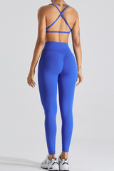 Women's Athletic Set:Cross Back Bra And High-Waist Leggings