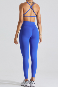 Women's Athletic Set:Cross Back Bra And High-Waist Leggings