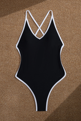 Women's V-neck Color Block Cross Back Sexy Swimsuit