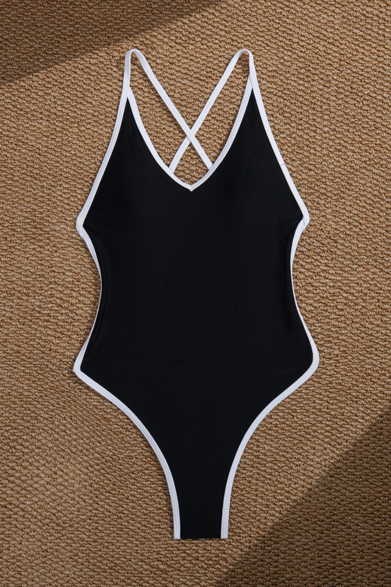 Women's V-neck Color Block Cross Back Sexy Swimsuit