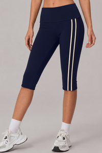 Women's Side Stripe Wide Waist Capri Sports Running Leggings