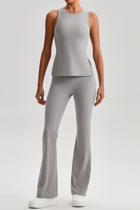 Women's Brushed Tank Top & Flared Yoga Pants 2PCS Set