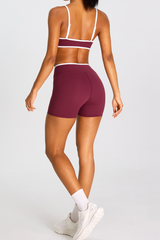 Women's Color-Block  Sports Bra & Cross Waist Shorts Set