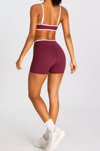 Women's Color-Block  Sports Bra & Cross Waist Shorts Set