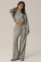 Women's Fall Polka Dot 1/4Zip Sweatshirt And Pants Set