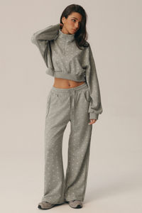 Women's Fall Polka Dot 1/4Zip Sweatshirt And Pants Set