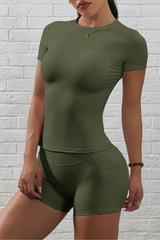 Women's Short Sleeve And Pocket Shorts Yoga Set