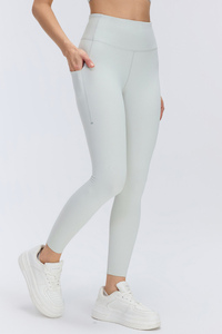 Women's Wide Waist Side Pocket 9/10 Length Leggings