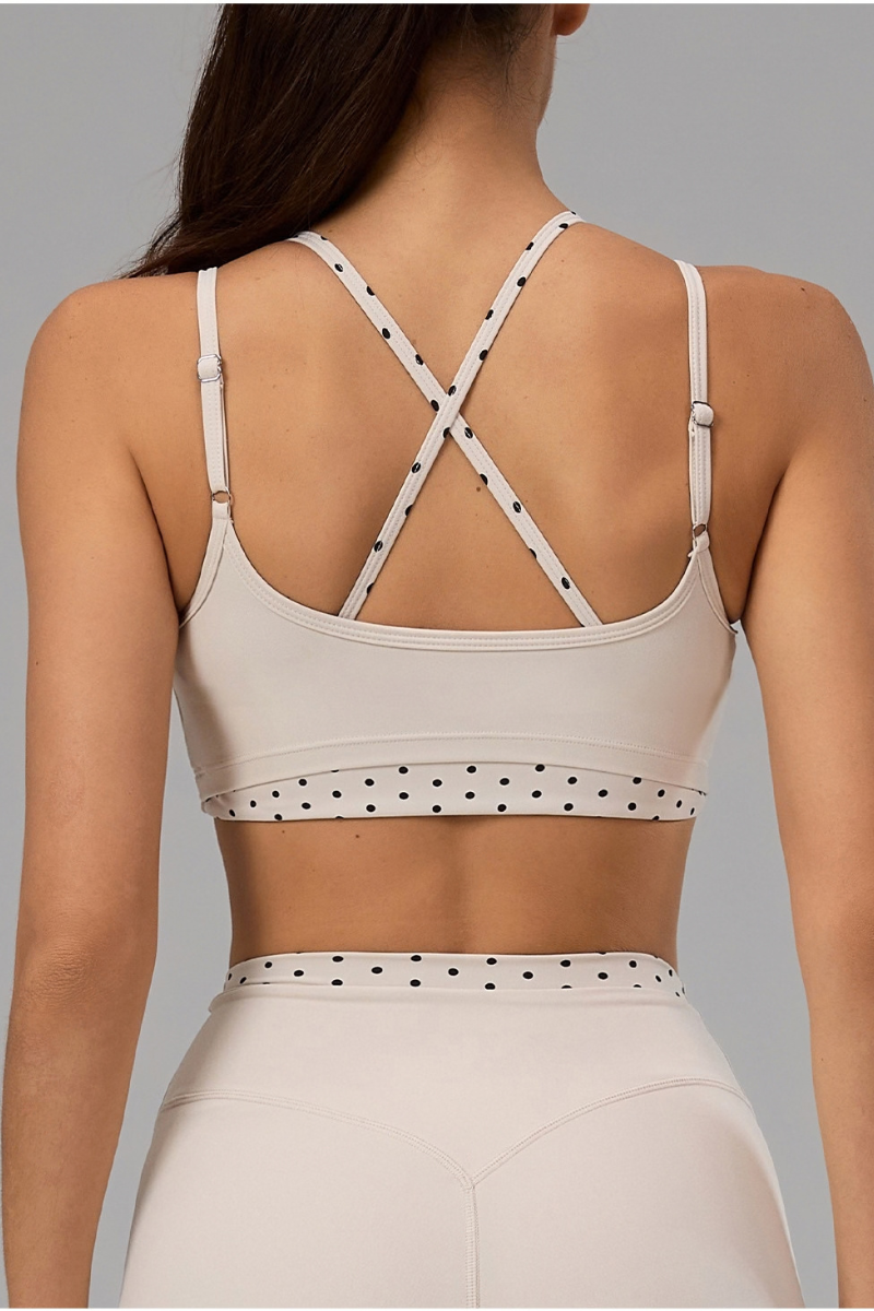 Women's Athletic Fake 2 Piece Polka Dot Yoga  Bra