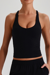 Women's U-Neck Racerback Cropped Padded Yoga Sports Tank Top