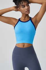 Long-sleeve, color-contrast sports bra