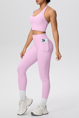 Women's Athletic Set:Healterneck Bra And Side Pocket Legging