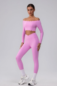 Women's Scalloped Off-Shoulder Long Sleeve Top& Leggings Set