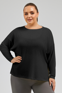 Plus Size Women's Loose Slit Semi-Sheer Long Sleeves Tee