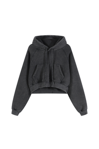 Women's Washed Short Hooded Sweatshirt