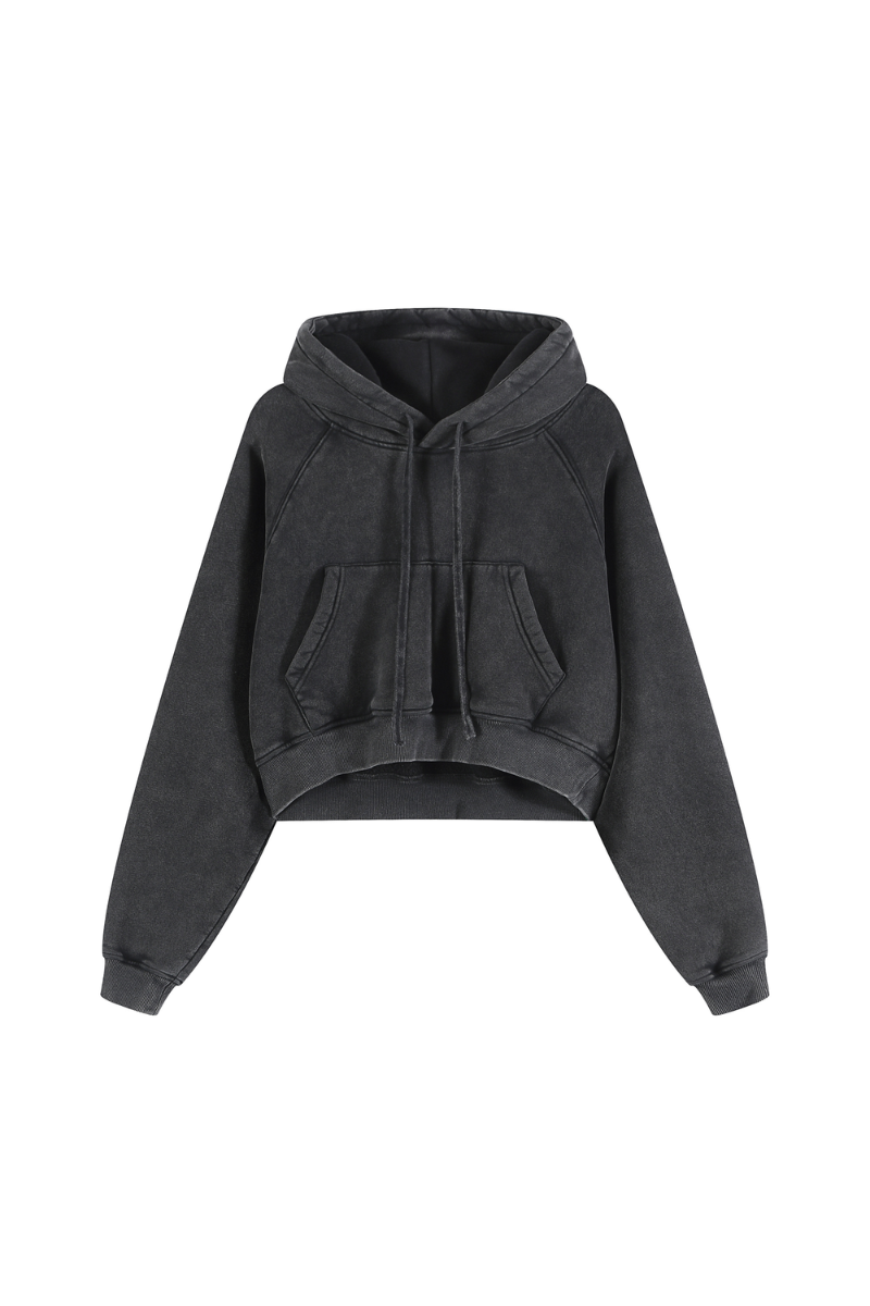 Women's Washed Short Hooded Sweatshirt
