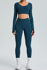 Women's Set:Cropped Long Sleeves T-Shirt&High-Waist Leggings