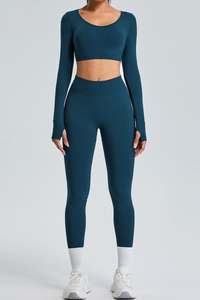 Women's Set:Cropped Long Sleeves T-Shirt&High-Waist Leggings